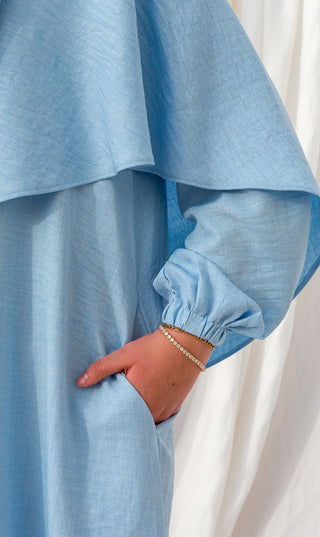 Essential Abaya + Free Scarf - Sky Blue