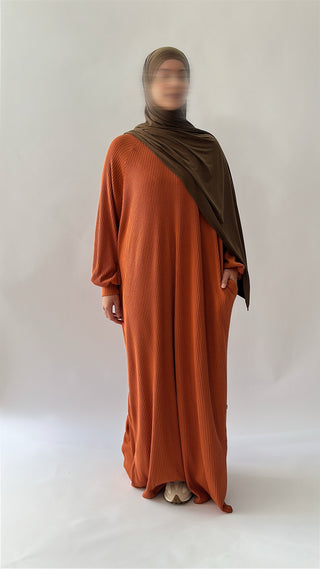 Luma Knit Abaya - Rust Red