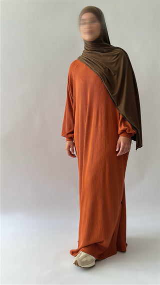 Luma Knit Abaya - Rust Red