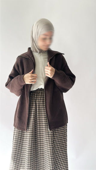 Zip-up knit sweater